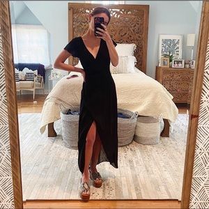 •Talula• Aritzia Black Moxon Faux Wrap Midi Dress